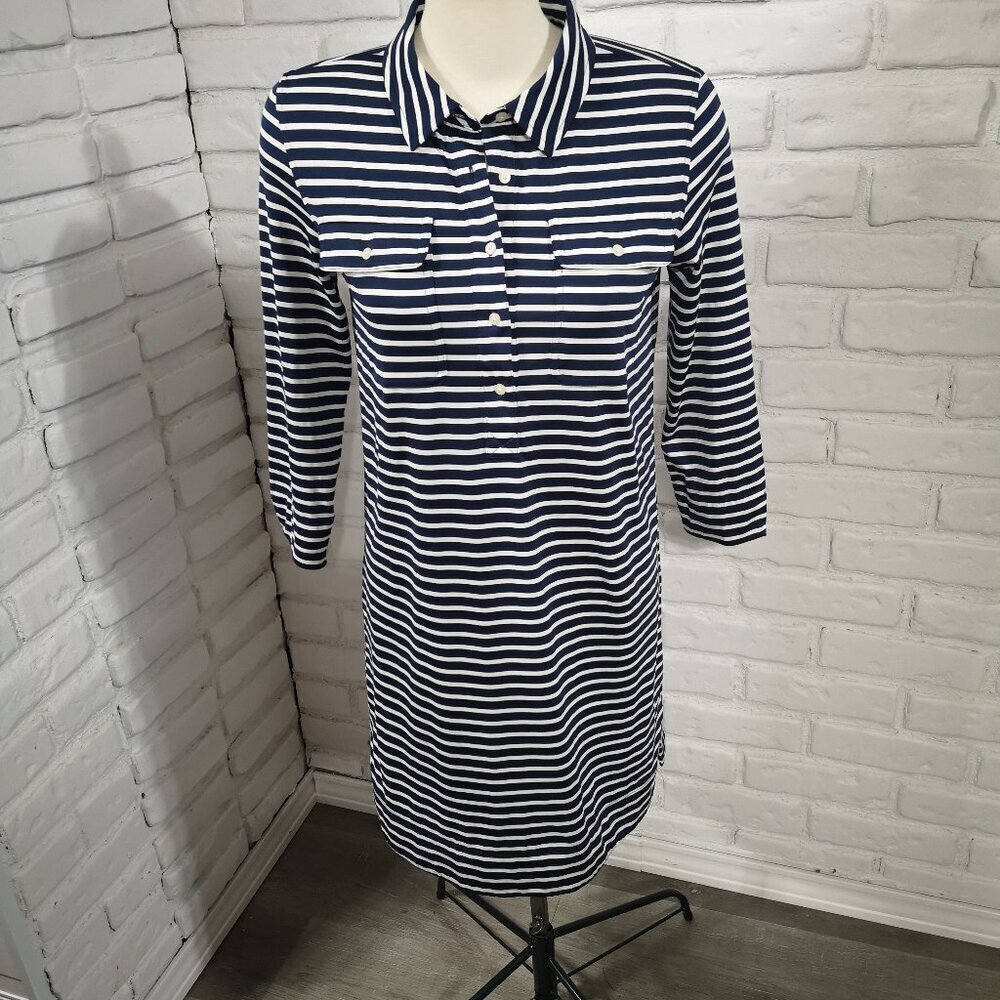 Vineyard Vines Ladies Size Small Navy & White Striped 3/4 Sleeves Dress